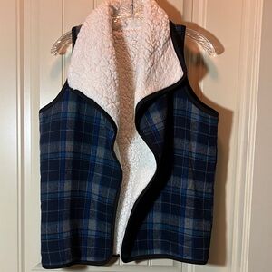 Nordstrom Blue Plaid Vest with White Sherpa Lining